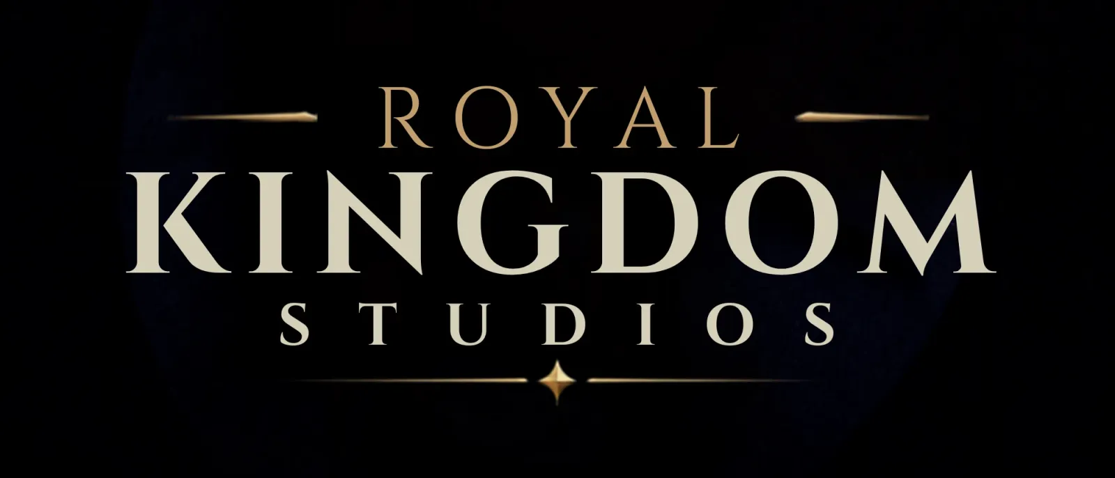 The Royal Kingdom Studios wordmark: Royal in gold, Kingdom Studios in ivory, between gold rules