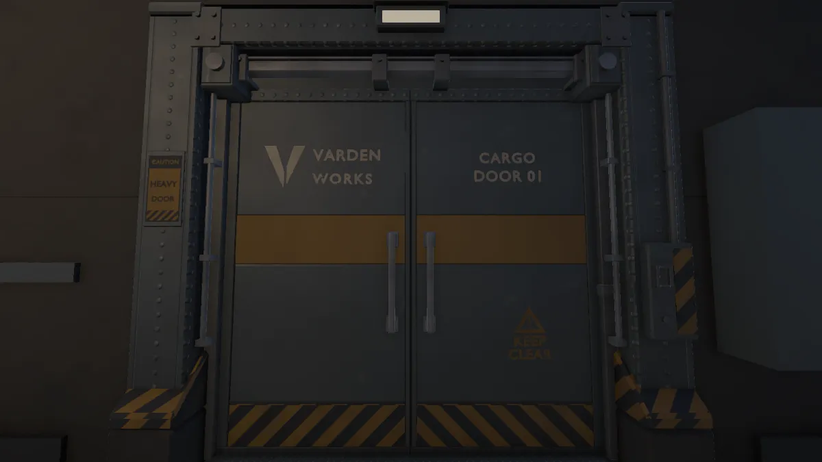 Deadshift, in-engine: the Varden Works cargo door, the project's first production asset